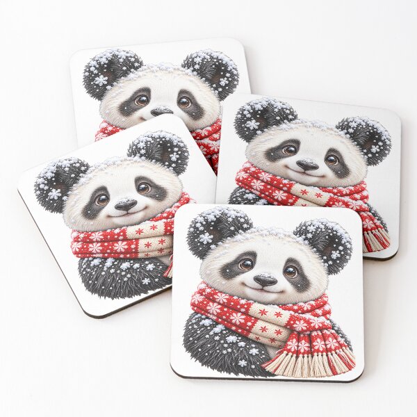 Item preview, Winter Panda with Red Snowflake Scarf designed and sold by JanChryzostom.