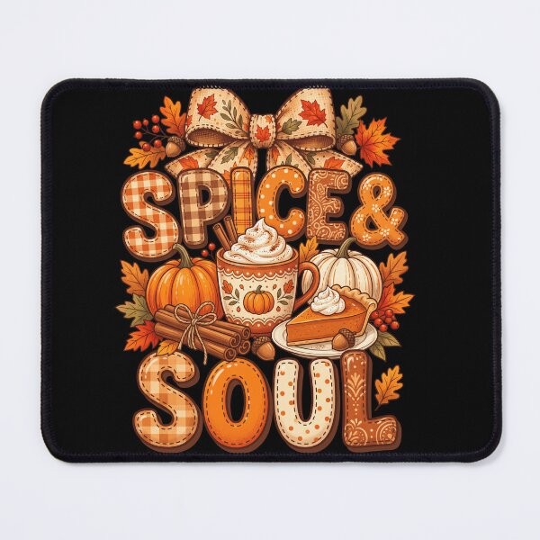 Item preview, Autumn Spice and Soul Typography with Pumpkins Leaves and Pumpkin Pie Illustration designed and sold by ArcaneArtistry.