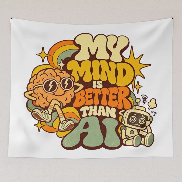 Item preview, My Mind Is Better Than AI Funny Brain Retro Design designed and sold by RDproject.