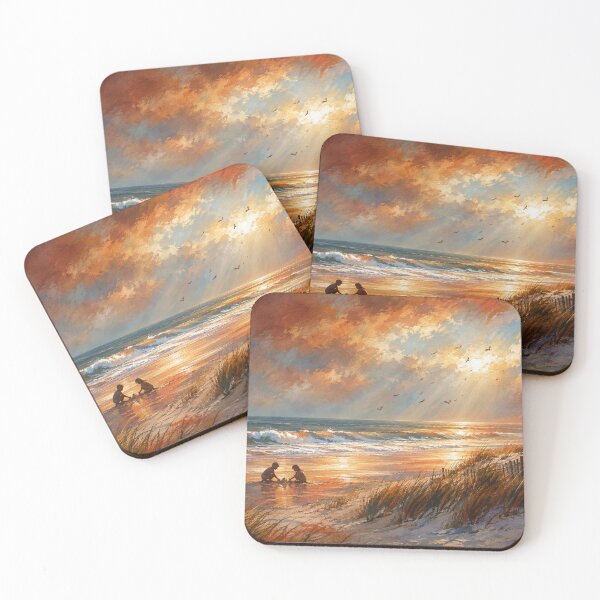 Item preview, Golden Shoreline Whispers Coastal Sunset Art Print designed and sold by Joey Santiago.