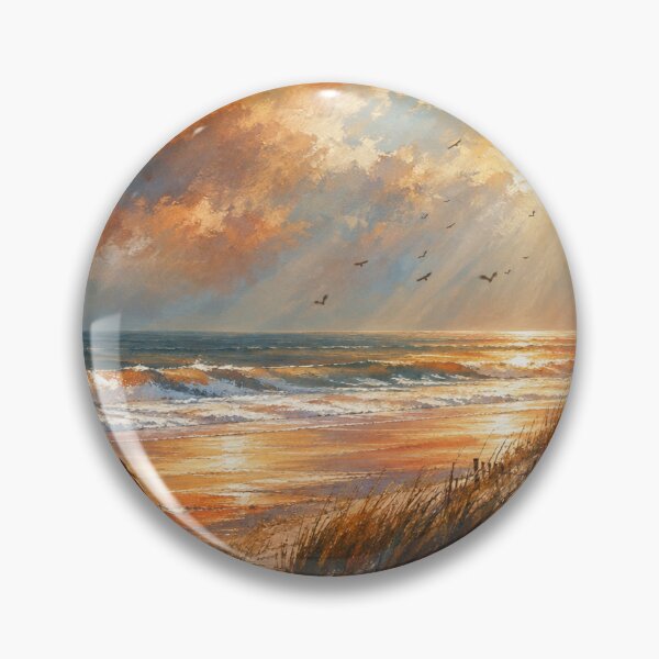Item preview, Golden Shoreline Whispers Coastal Sunset Art Print designed and sold by Joey Santiago.