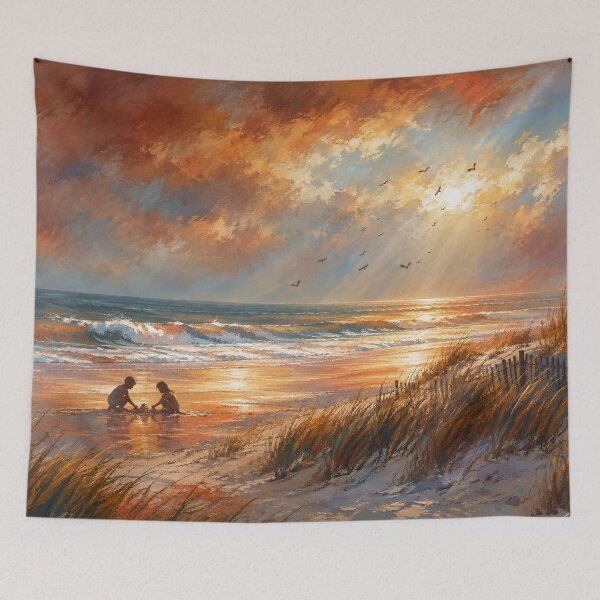 Item preview, Golden Shoreline Whispers Coastal Sunset Art Print designed and sold by Joey Santiago.