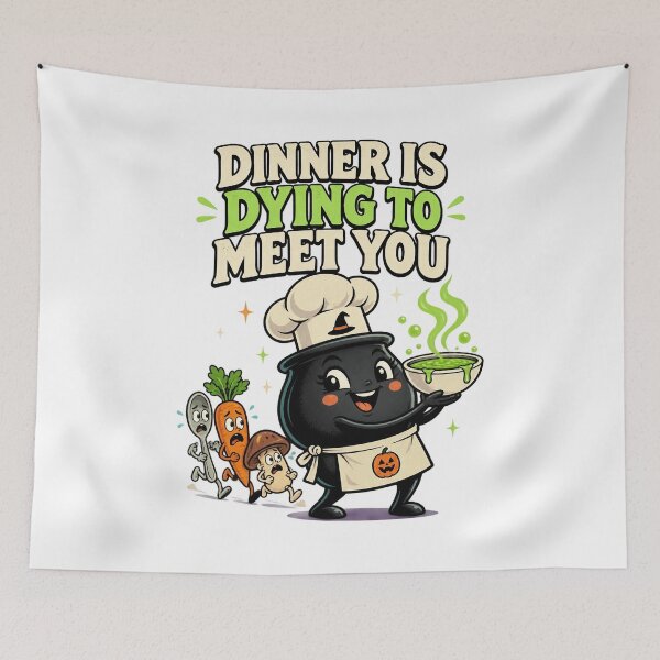 Item preview, Dinner Is Dying to Meet You Funny Halloween Cauldron Design. designed and sold by The-T-In-Retro.