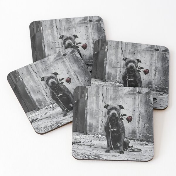 Item preview, Gothic Bulldog by Crumbling Wall with Red Rose - Moody Black and White Urban Decay Art designed and sold by TheDogRose | Dark Dog Art.
