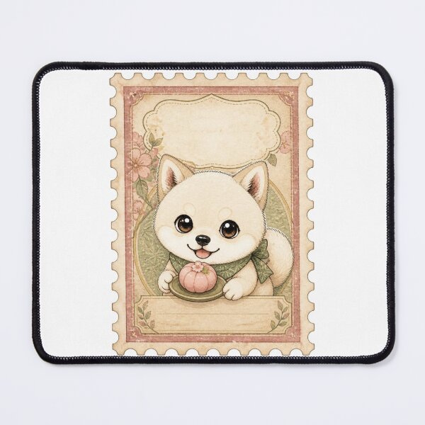 Item preview, Vintage Cream Shiba Inu Wagashi Postage Stamp designed and sold by Kawaii Matcha Studio.