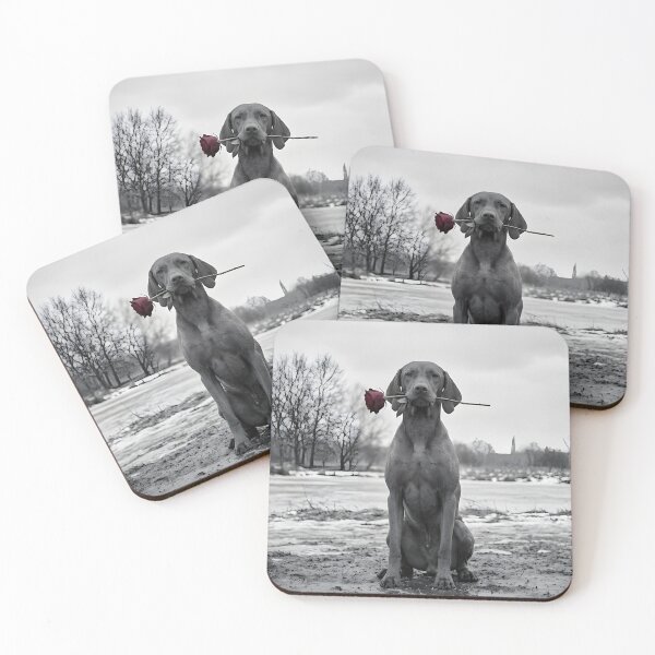 Item preview, Gothic Hungarian Vizsla with Red Rose - Moody Black and White Desolate Landscape Art designed and sold by TheDogRose | Dark Dog Art.