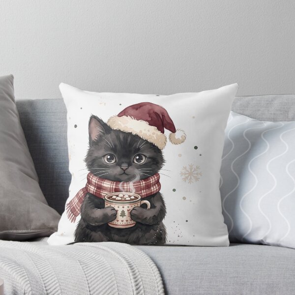 Item preview, Black Cat in Santa Hat with Hot Cocoa  designed and sold by ZairDesign.