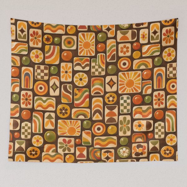 Item preview, Retro Orange Brown Floral Tile Pattern designed and sold by Apex Designs.