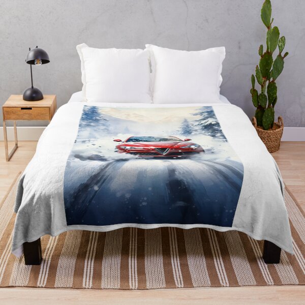 Item preview, Red Performance Sedan Charging Through Snowy Mountain Road designed and sold by RevUpDesign.