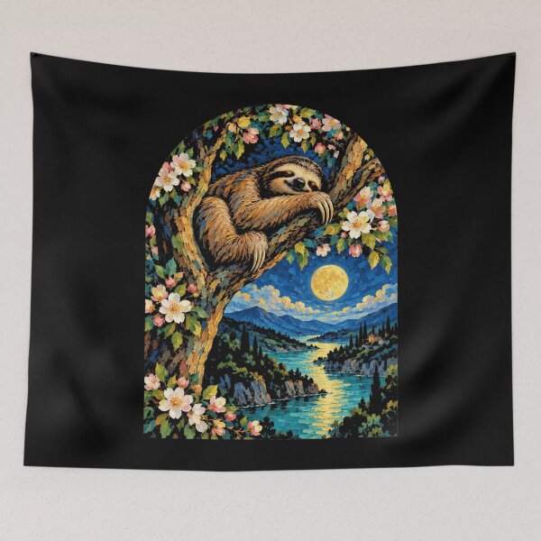 Item preview, Sleeping Sloth Moon Night Landscape Animal Nature Wildlife designed and sold by FolkGraphics.