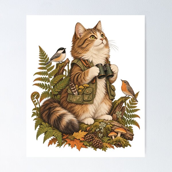 Item preview, Tabby Cat with Birdwatching Binoculars designed and sold by Apex Designs.
