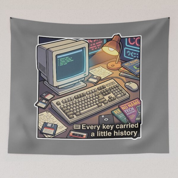 Item preview, Vintage Beige Mechanical Keyboard Tactile Desk Illustration designed and sold by KhAIa Reeve Art Studio.