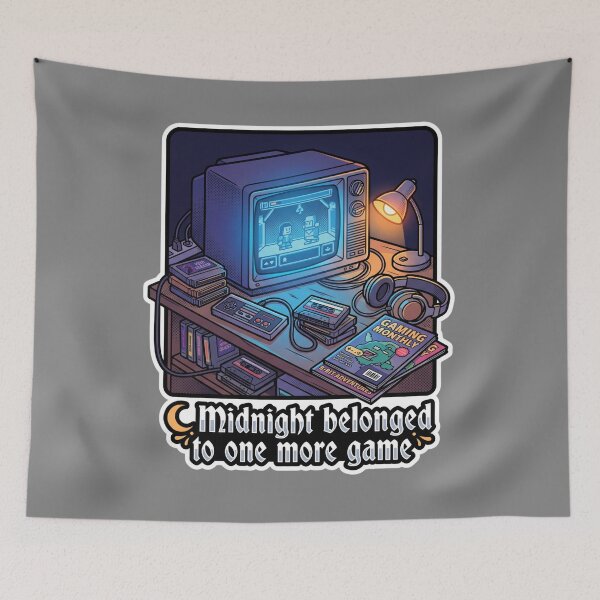 Item preview, Late Night Blue Glow Retro TV Gaming Setup designed and sold by KhAIa Reeve Art Studio.