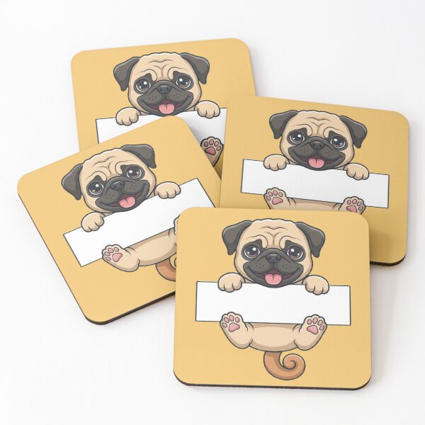 Item preview, Cute Cartoon Pug Holding Blank Banner designed and sold by PetalsPaws.