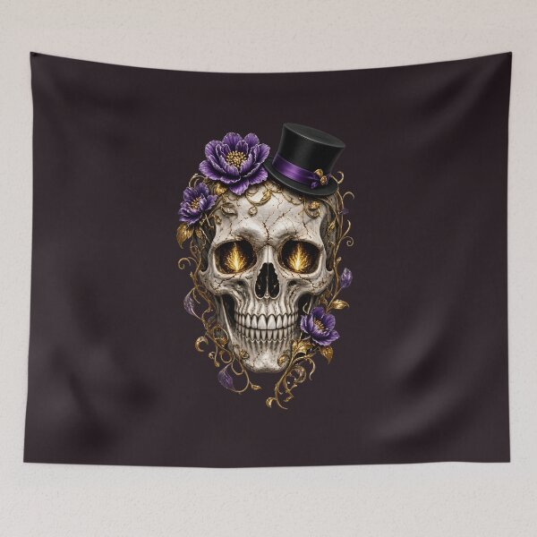Item preview, Skull with top hat and flowers designed and sold by design-rebell.