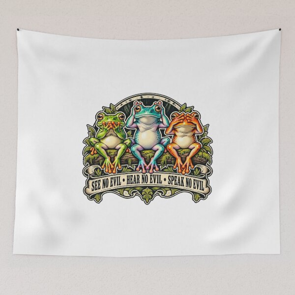Item preview, Three Wise Frogs Vintage Badge: See No Evil, Hear No Evil, Speak No Evil Retro Toad Illustration designed and sold by ZayCreates.