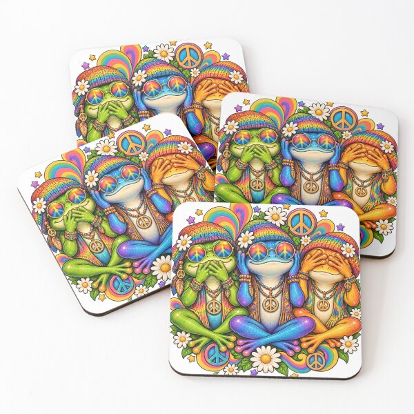 Item preview, Psychedelic Hippie Frogs: Speak No Evil, Hear No Evil, See No Evil Retro Peace Art designed and sold by ZayCreates.