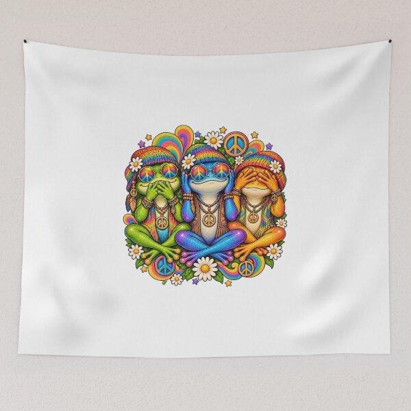 Item preview, Psychedelic Hippie Frogs: Speak No Evil, Hear No Evil, See No Evil Retro Peace Art designed and sold by ZayCreates.