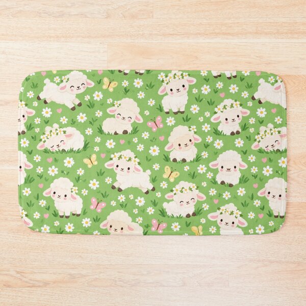 Item preview, Kawaii Lamb Spring Meadow Cute Seamless Pattern Print designed and sold by Inkworksbyshery.