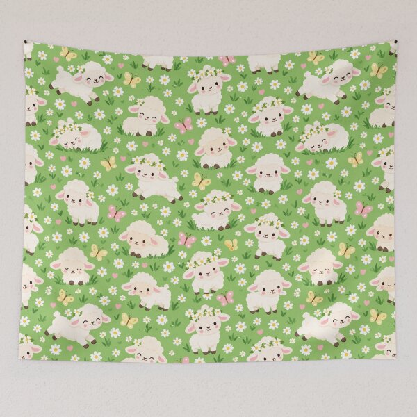 Item preview, Kawaii Lamb Spring Meadow Cute Seamless Pattern Print designed and sold by Inkworksbyshery.