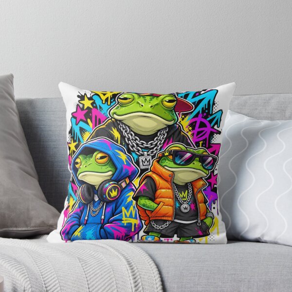 Item preview, Urban Frog Crew: Neon Graffiti Streetwear Trio designed and sold by ZayCreates.