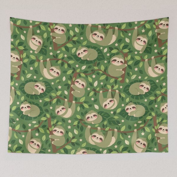 Item preview, Kawaii Sleeping Sloth Tree Cute Seamless Pattern Print designed and sold by Inkworksbyshery.