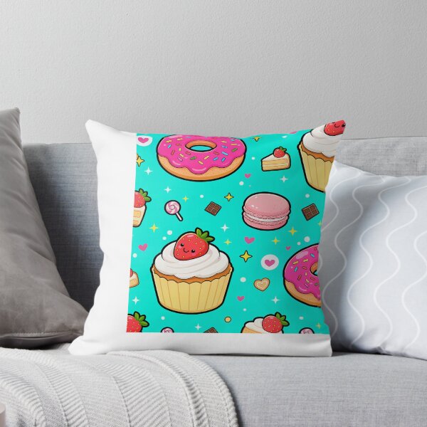 Item preview, Cute Kawaii Donut and Cupcake Pattern on Turquoise Background designed and sold by LenNo9881.