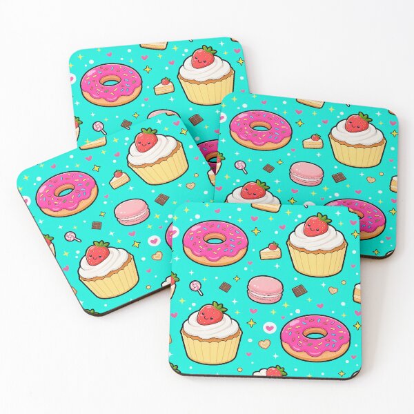 Item preview, Cute Kawaii Donut and Cupcake Pattern on Turquoise Background designed and sold by LenNo9881.