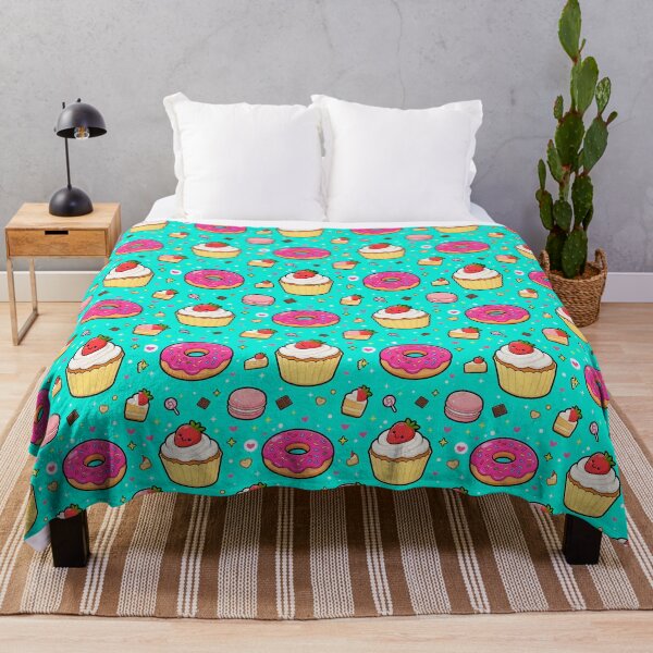 Item preview, Cute Kawaii Donut and Cupcake Pattern on Turquoise Background designed and sold by LenNo9881.