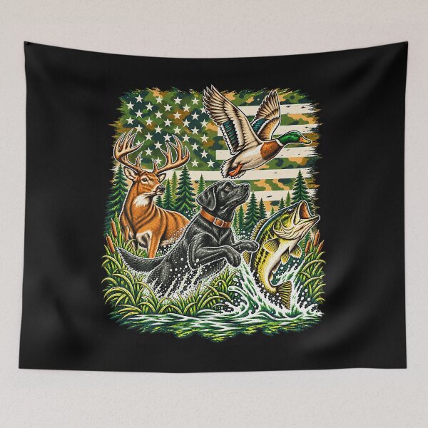 Item preview, Camo American Flag Labrador Deer Duck Bass Hunting Fishing designed and sold by ISTI-KIU-hu.