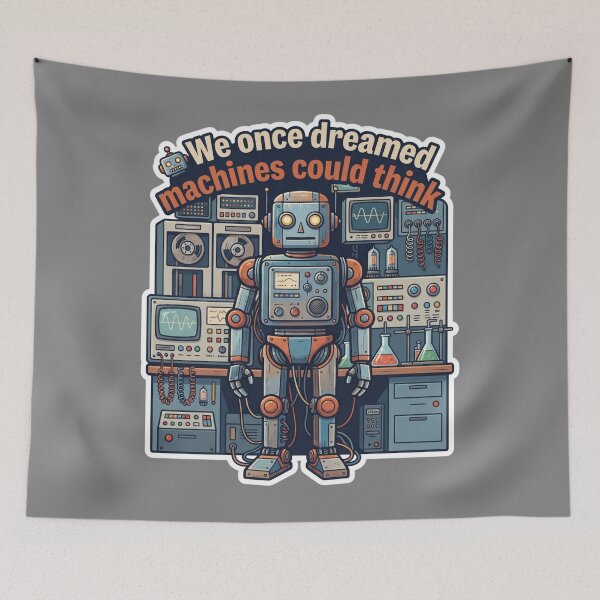 Item preview, Retro Brushed Metal Humanoid Robot Laboratory Illustration designed and sold by KhAIa Reeve Art Studio.