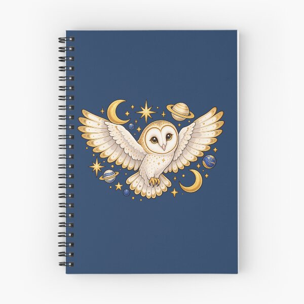 Item preview, Celestial Barn Owl – Golden Moon and Stars designed and sold by Britishdelights.