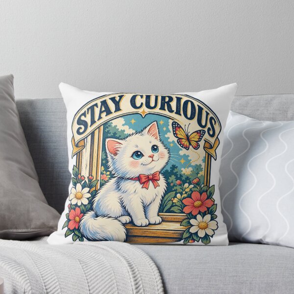Item preview, Stay Curious Vintage Fluffy Kitten & Butterfly Badge designed and sold by ZayCreates.