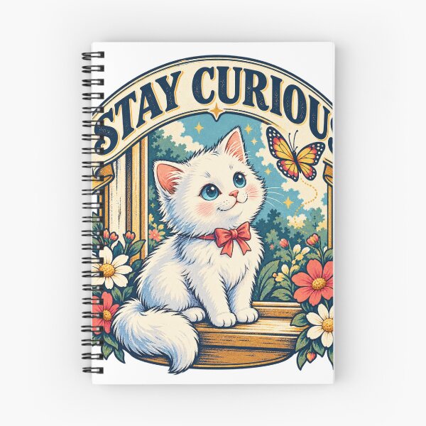 Item preview, Stay Curious Vintage Fluffy Kitten & Butterfly Badge designed and sold by ZayCreates.