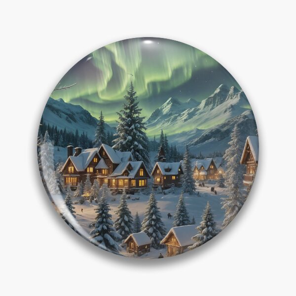 Item preview,  Cozy Winter Village Under Northern Lights designed and sold by MarionsArt.