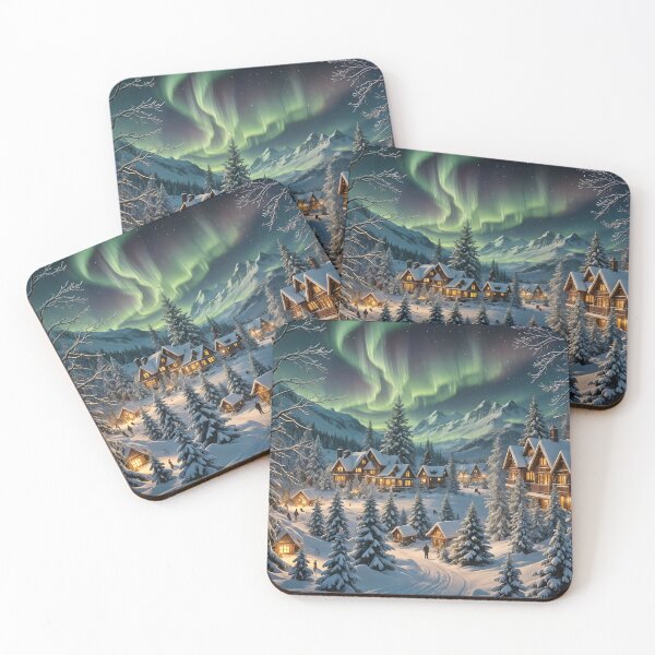 Item preview,  Cozy Winter Village Under Northern Lights designed and sold by MarionsArt.