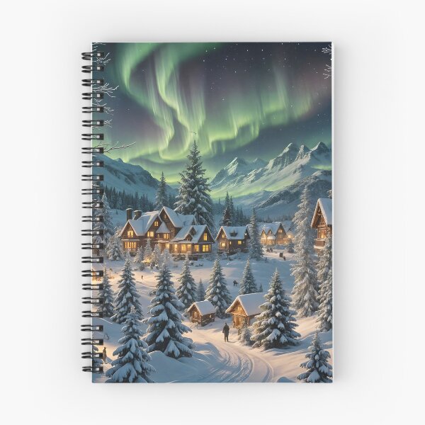 Item preview, Cozy Winter Village Under Northern Lights designed and sold by MarionsArt.
