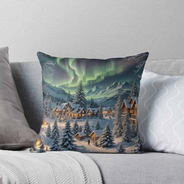 Item preview,  Cozy Winter Village Under Northern Lights designed and sold by MarionsArt.