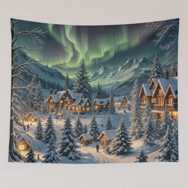 Item preview,  Cozy Winter Village Under Northern Lights designed and sold by MarionsArt.