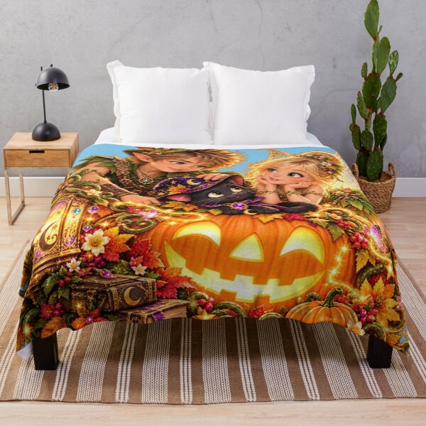 Item preview, Magical fairy world with pumpkin and cat designed and sold by AnjaSarahArt.