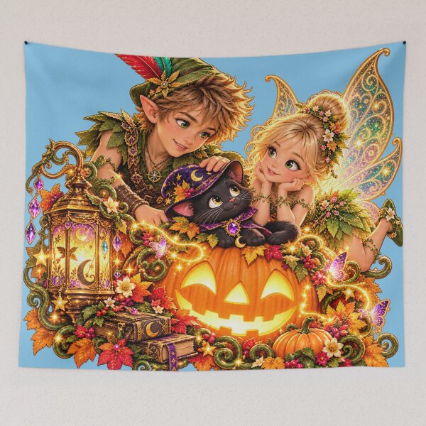 Item preview, Magical fairy world with pumpkin and cat designed and sold by AnjaSarahArt.