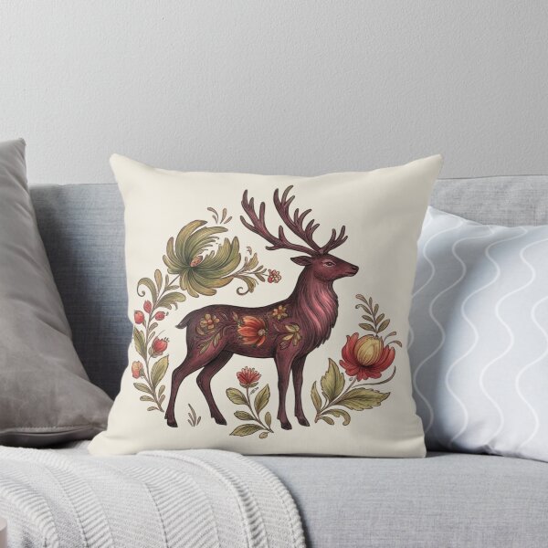 Item preview, Copy of Vintage Folk Art Red Stag - Folkloric Botanical Illustration designed and sold by OpenFieldNotes.