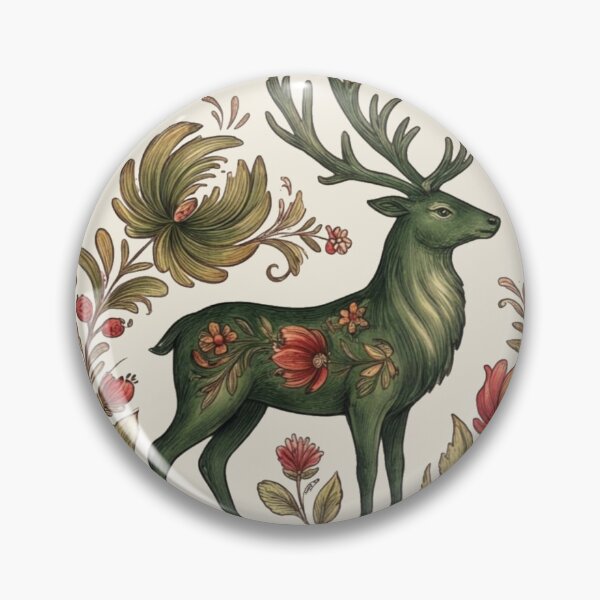 Item preview, Copy of Copy of Vintage Folk Art Green Stag - Folkloric Botanical Illustration designed and sold by OpenFieldNotes.