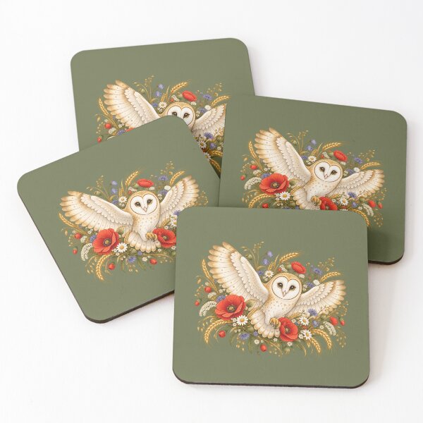 Item preview, Golden Barn Owl Among Poppies and Wildflowers – Cottagecore Wildlife Art designed and sold by Britishdelights.