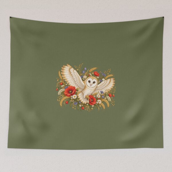 Item preview, Golden Barn Owl Among Poppies and Wildflowers – Cottagecore Wildlife Art designed and sold by Britishdelights.