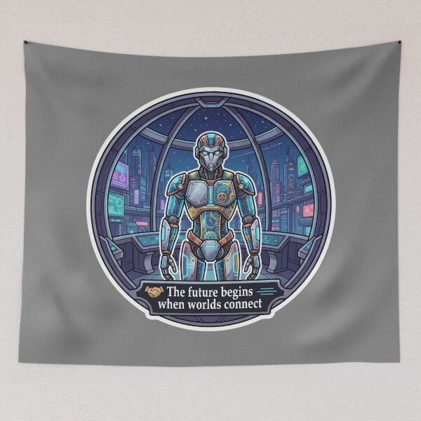 Item preview, Quiet Futuristic Observatory Humanoid Machine City Skyline designed and sold by KhAIa Reeve Art Studio.