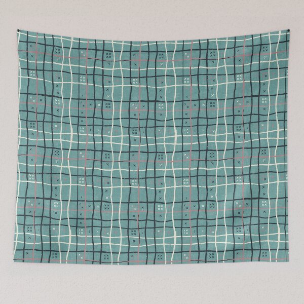 Item preview, Teal Hand Drawn Plaid Mid Mod Comfort designed and sold by Pattique.