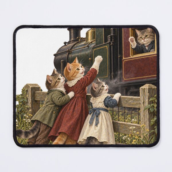 Item preview, Three Railway Cats Waving at the Train designed and sold by Ocelot-T.