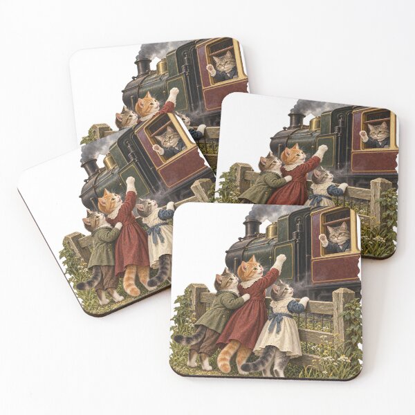 Item preview, Three Railway Cats Waving at the Train designed and sold by Ocelot-T.