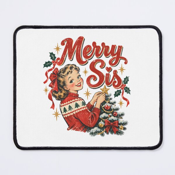 Item preview, Retro Merry Sis Vintage Woman Decorating Christmas Tree designed and sold by Watercolorsart.